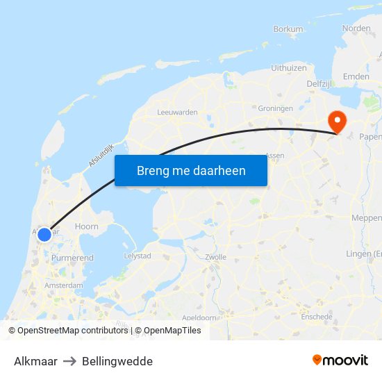 Alkmaar to Bellingwedde map