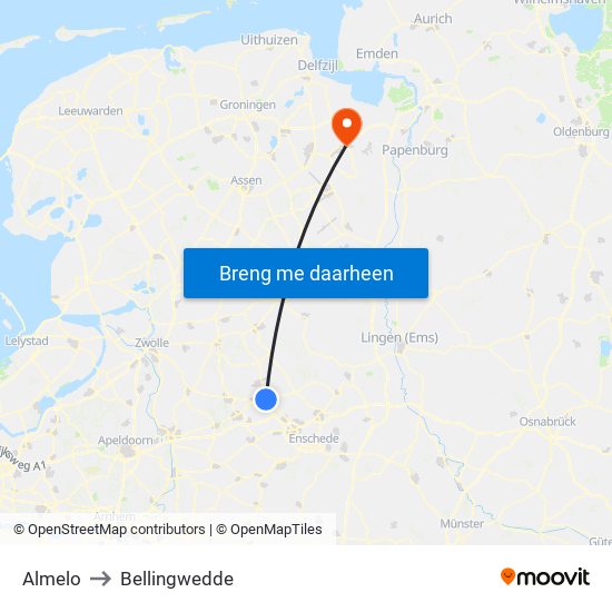 Almelo to Bellingwedde map