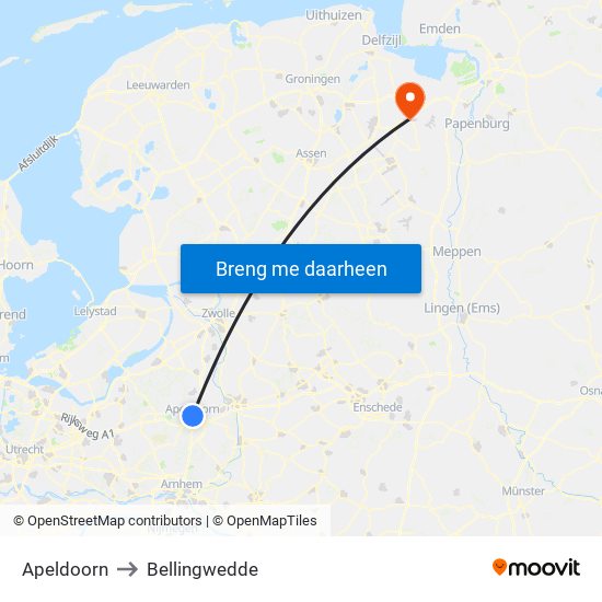 Apeldoorn to Bellingwedde map