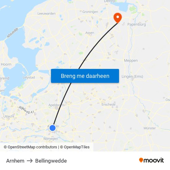 Arnhem to Bellingwedde map