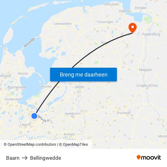 Baarn to Bellingwedde map