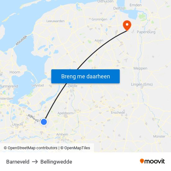 Barneveld to Bellingwedde map