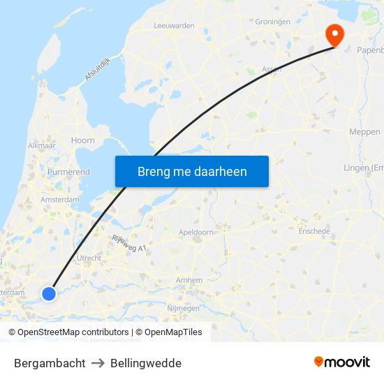Bergambacht to Bellingwedde map