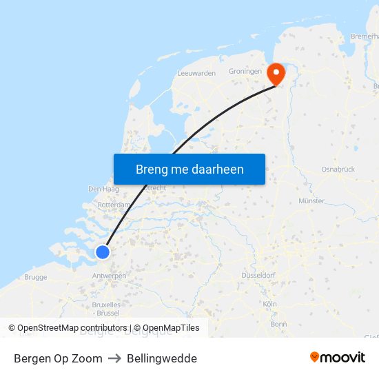 Bergen Op Zoom to Bellingwedde map