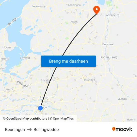 Beuningen to Bellingwedde map