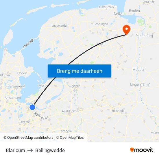 Blaricum to Bellingwedde map