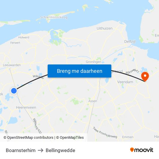 Boarnsterhim to Bellingwedde map