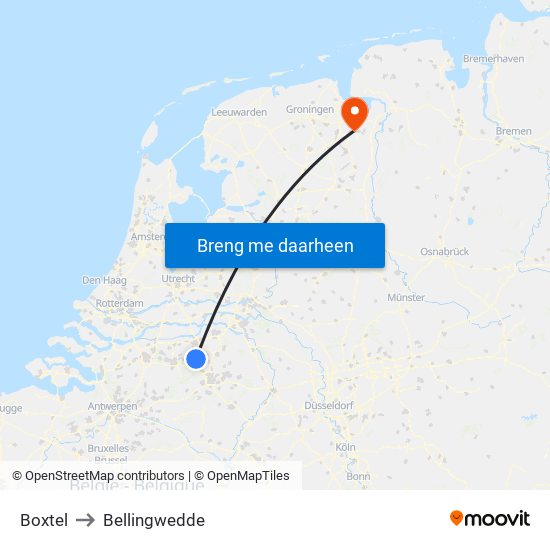 Boxtel to Bellingwedde map