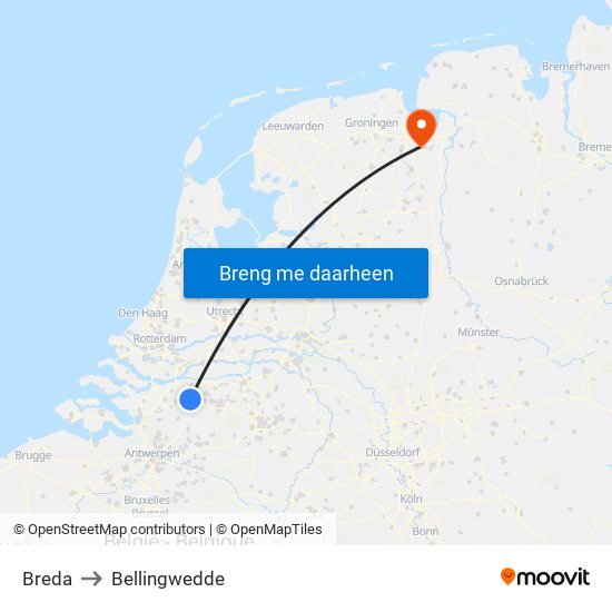 Breda to Bellingwedde map