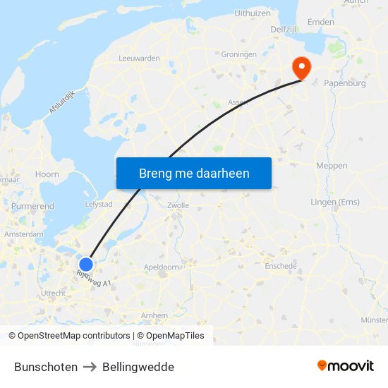 Bunschoten to Bellingwedde map