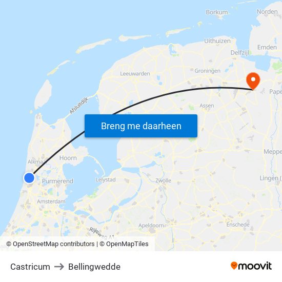 Castricum to Bellingwedde map