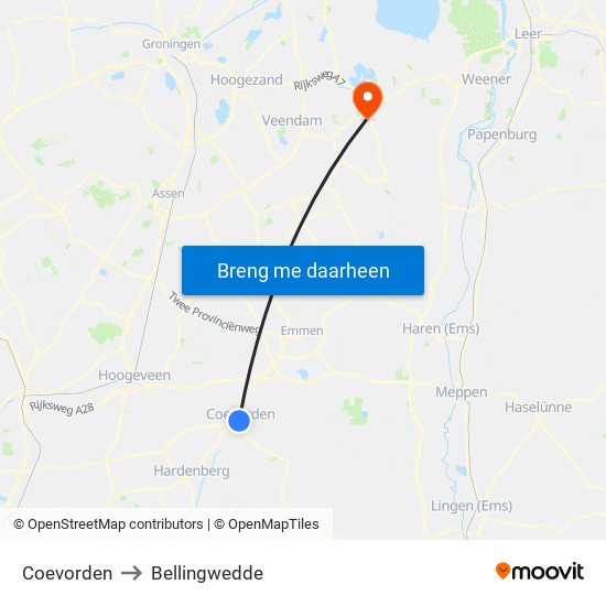 Coevorden to Bellingwedde map
