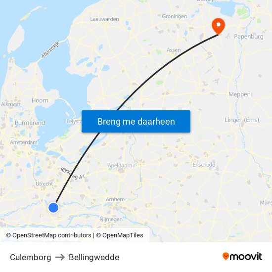 Culemborg to Bellingwedde map