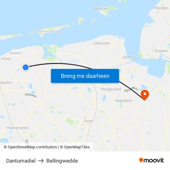 Dantumadiel to Bellingwedde map