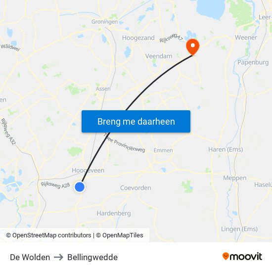 De Wolden to Bellingwedde map