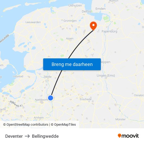 Deventer to Bellingwedde map