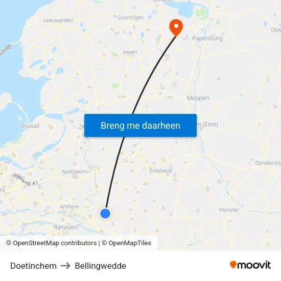Doetinchem to Bellingwedde map