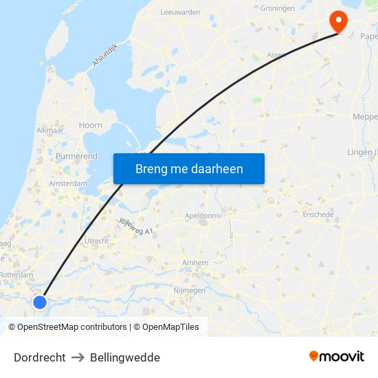 Dordrecht to Bellingwedde map