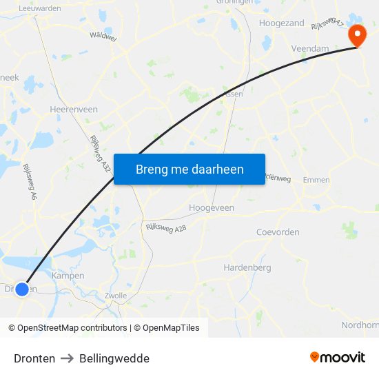 Dronten to Bellingwedde map