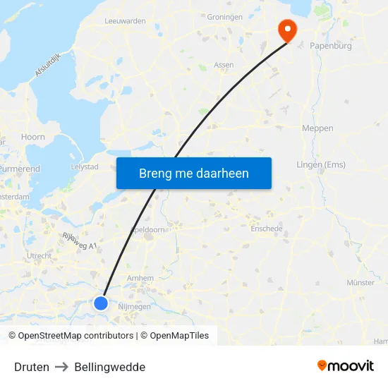 Druten to Bellingwedde map