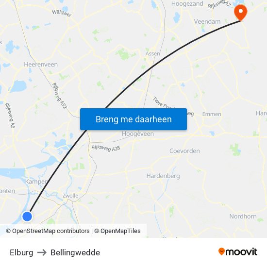 Elburg to Bellingwedde map