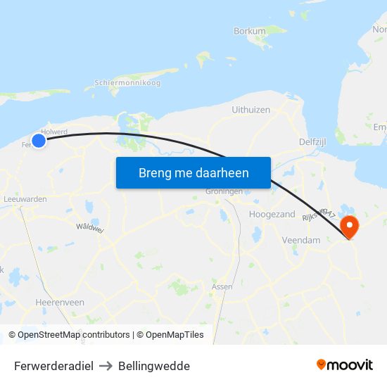 Ferwerderadiel to Bellingwedde map