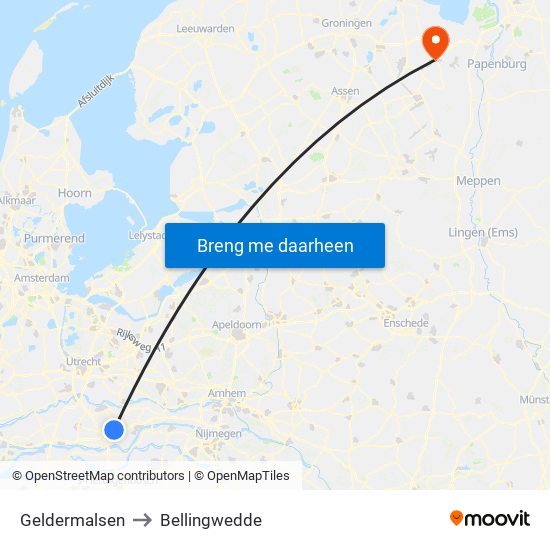 Geldermalsen to Bellingwedde map