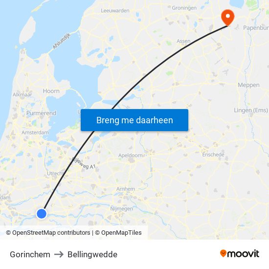 Gorinchem to Bellingwedde map