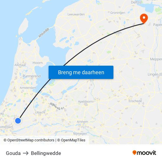 Gouda to Bellingwedde map