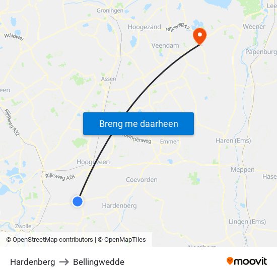 Hardenberg to Bellingwedde map