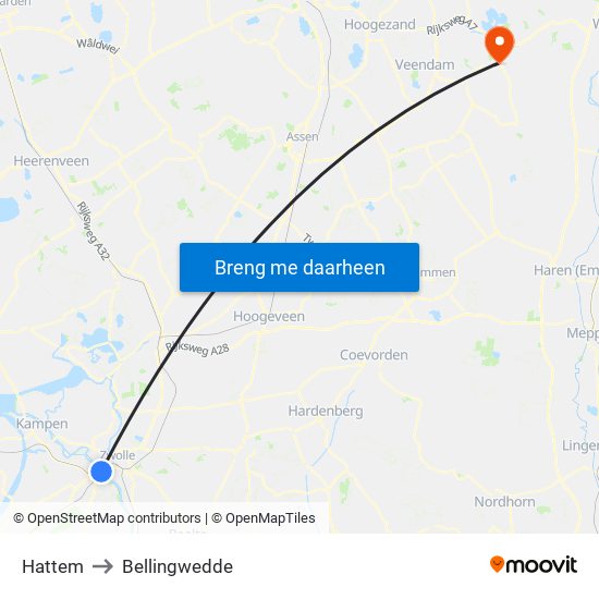 Hattem to Bellingwedde map