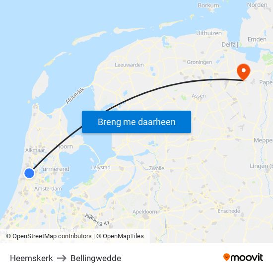 Heemskerk to Bellingwedde map