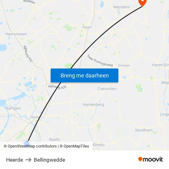 Heerde to Bellingwedde map