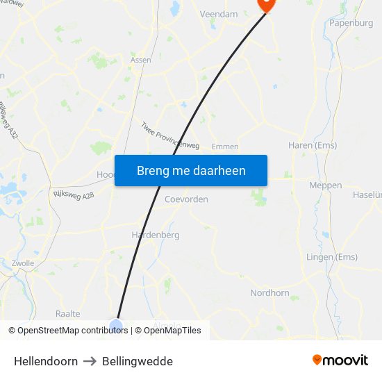 Hellendoorn to Bellingwedde map