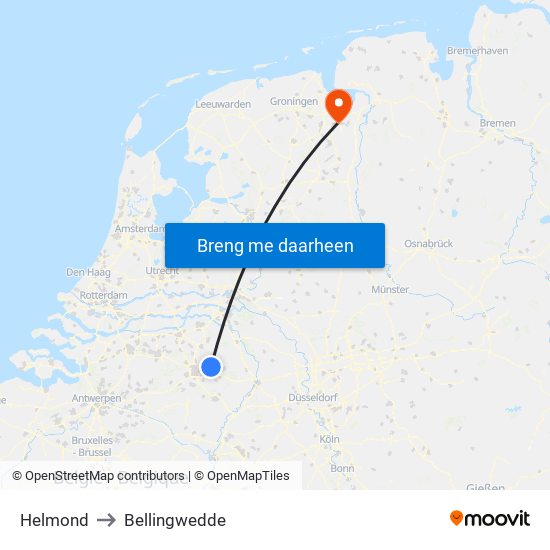 Helmond to Bellingwedde map