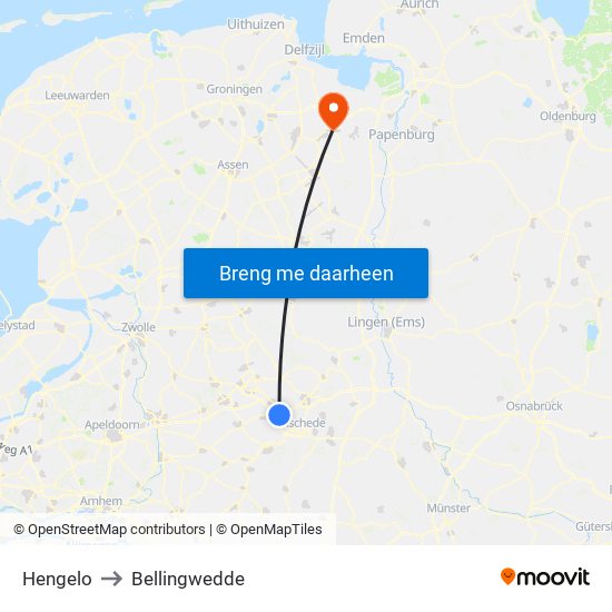 Hengelo to Bellingwedde map
