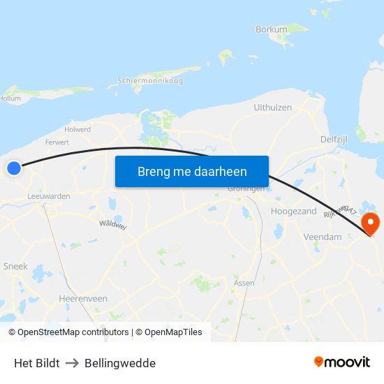 Het Bildt to Bellingwedde map