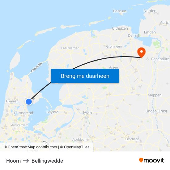 Hoorn to Bellingwedde map