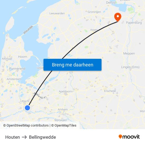 Houten to Bellingwedde map