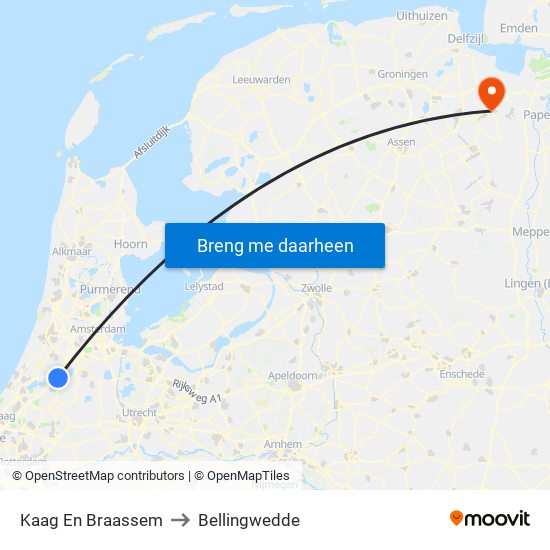 Kaag En Braassem to Bellingwedde map