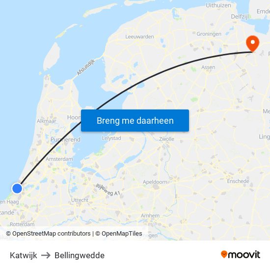 Katwijk to Bellingwedde map