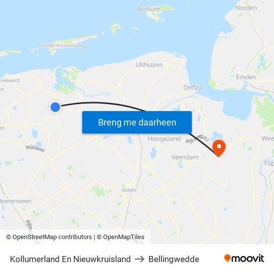 Kollumerland En Nieuwkruisland to Bellingwedde map