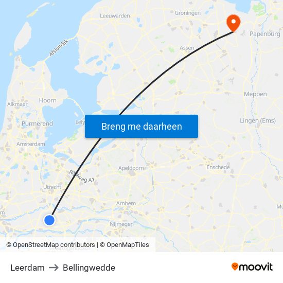 Leerdam to Bellingwedde map