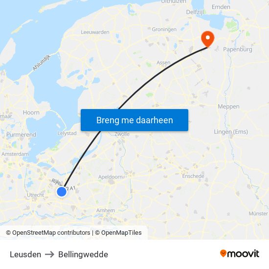 Leusden to Bellingwedde map