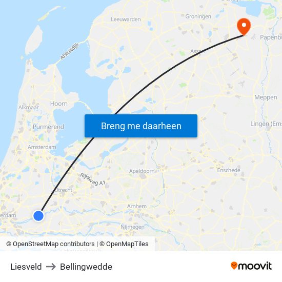 Liesveld to Bellingwedde map