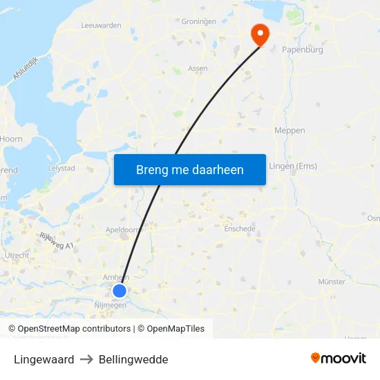 Lingewaard to Bellingwedde map