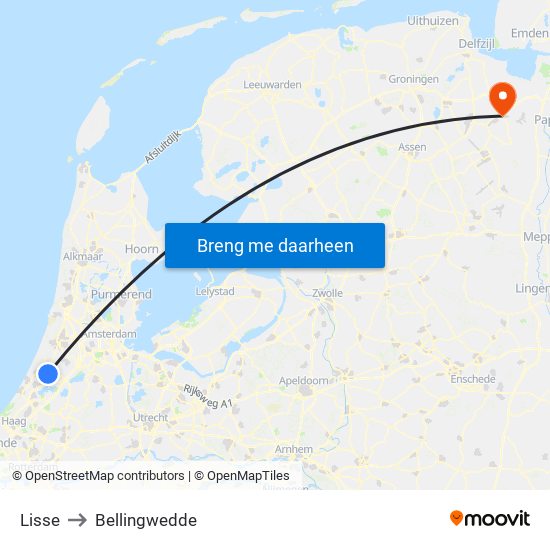 Lisse to Bellingwedde map