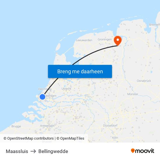 Maassluis to Bellingwedde map