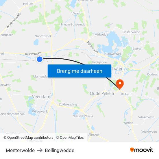 Menterwolde to Bellingwedde map