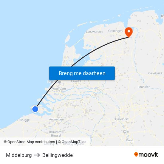 Middelburg to Bellingwedde map